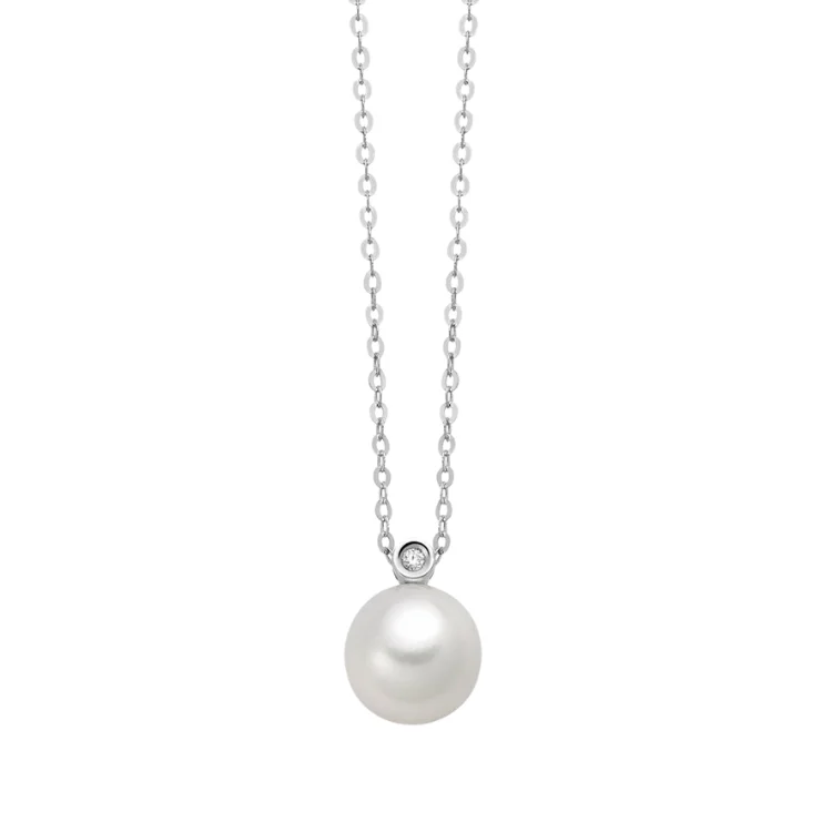 Collana con Perla in Oro Bianco 750 con Diamante Naturale PCL6428 Pozzoni Gioielli