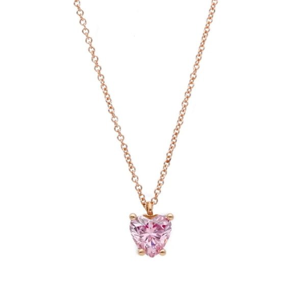 Collana Oro Rosa 750 con Zircone Rosa a forma di Cuore Pozzoni Gioielli