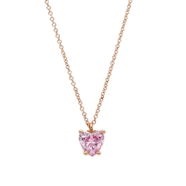 Collana Oro Rosa 750 con Zircone Rosa a forma di Cuore Pozzoni Gioielli