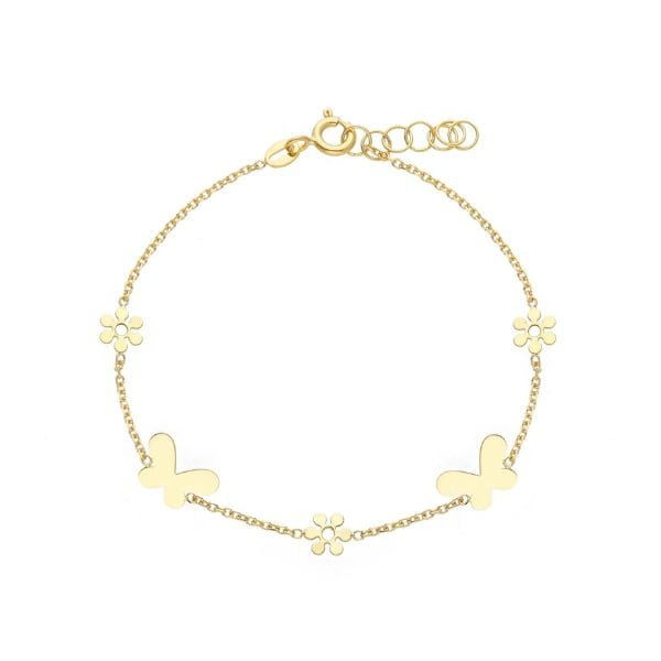 Bracciale Oro Giallo 750 per bimba con farfalle e fiori Pozzoni Gioielli